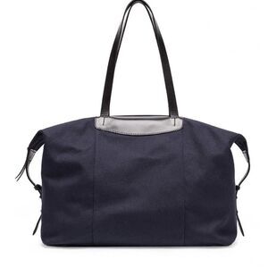 Cuyana Le Sud Weekender Bag Large Navy Canvas Black Leather Travel Tote